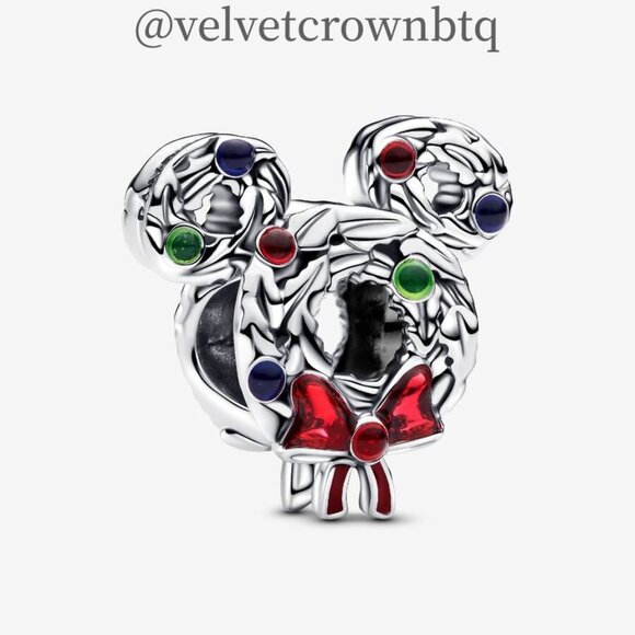 Pandora Disney Mickey Mouse Christmas Wreath Charm|Pendant - Picture 1 of 2